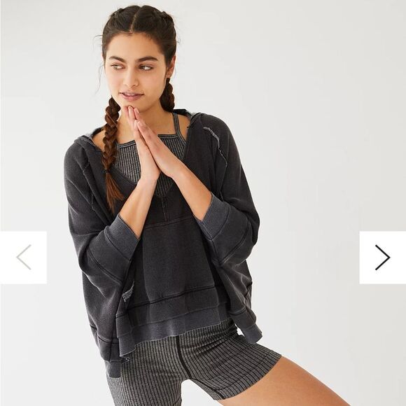 FP Movement by Free People Tops - Free People Bonfire Hoodie Relaxed Fit V-Neck Hooded Layered Hem Women Medium